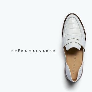DESIGNER FREDA SALVADOR TASH CROC EMBOSSED D’ORSAY PENNY LOAFER SHOES FLATS SZ 8
